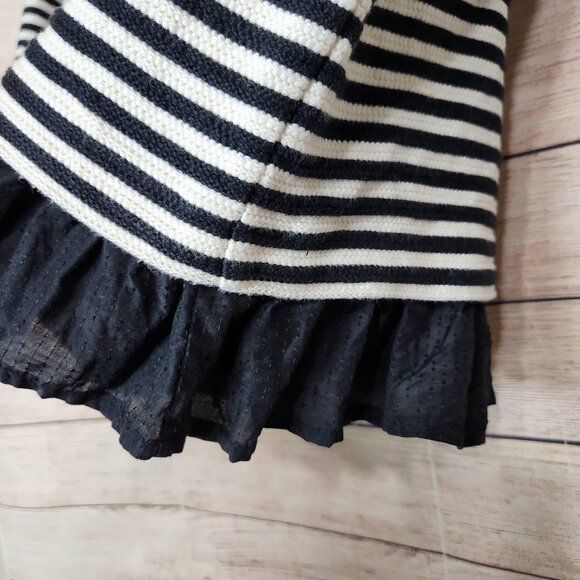 VINEYARD VINES Black White Striped Ruffle Bottom Top Long Sleeve Size XS - Picture 7 of 14